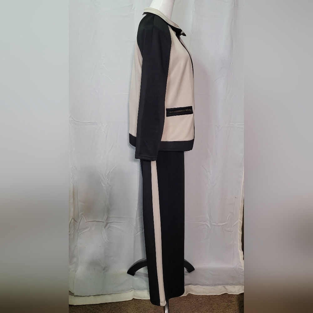 Monroe & Maine Women's Cream/Blk Colorblock Zip Up Tracksuit Athleisure Sz Large - Picture 7 of 12
